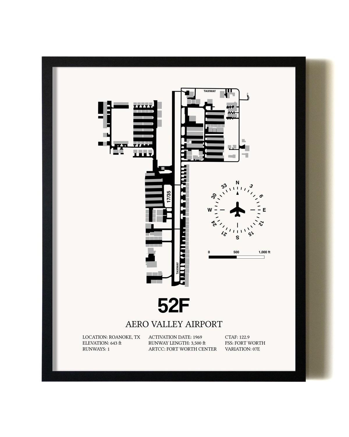 Framed Aero Valley Airport wall art poster in black frame