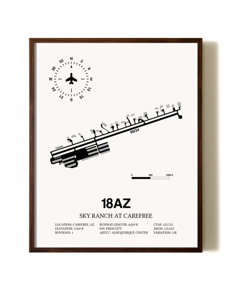 Sky Ranch at Carefree aviation print in walnut frame
