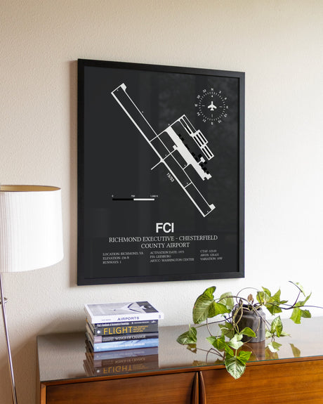 Gray Framed Richmond Executive-Chesterfield County Airport wall art poster in black frame