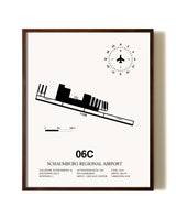 Schaumburg Regional Airport aviation print in walnut frame