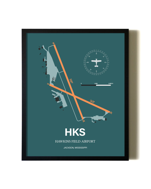 Framed Hawkins Field Airport wall art poster in black frame
