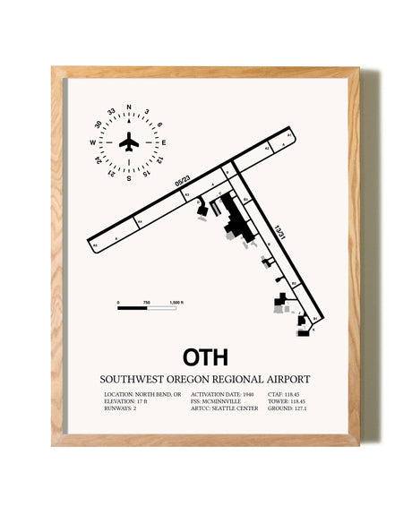 Southwest Oregon Regional Airport framed print in natural wood frame