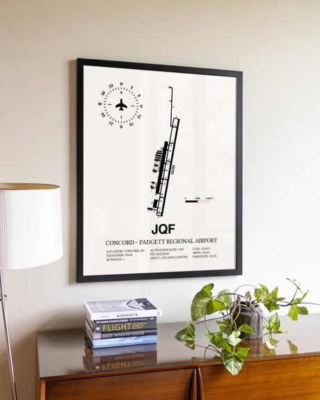 Concord-Padgett Regional Airport aviation wall décor in black wood frame