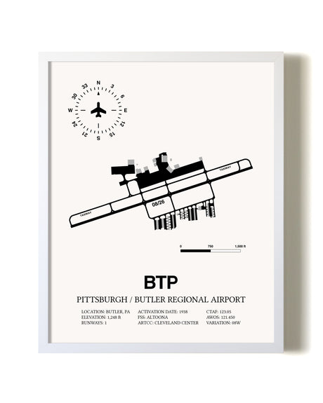 Pittsburgh / Butler Regional Airport airport map poster in oak frame