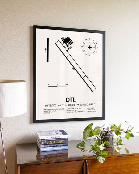 Detroit Lakes Airport-Wething Field aviation wall décor in black wood frame