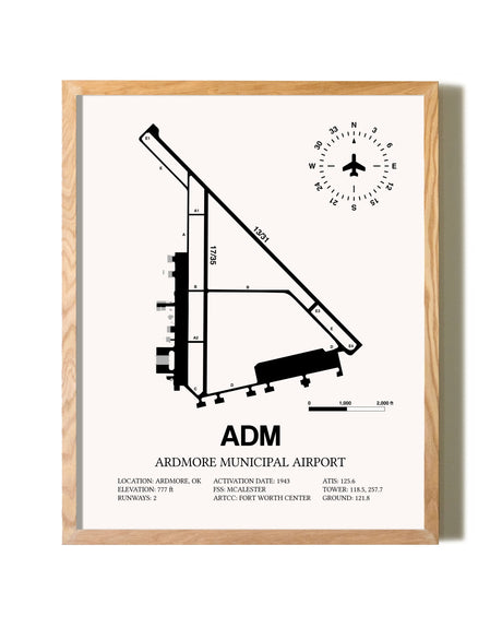 Ardmore Municipal Airport framed print in natural wood frame
