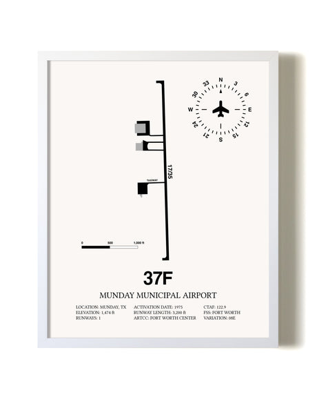 Munday Municipal Airport airport map poster in oak frame