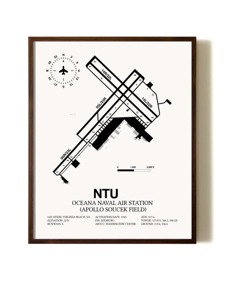 Oceana Naval Air Station (Apollo Soucek Field) aviation print in walnut frame