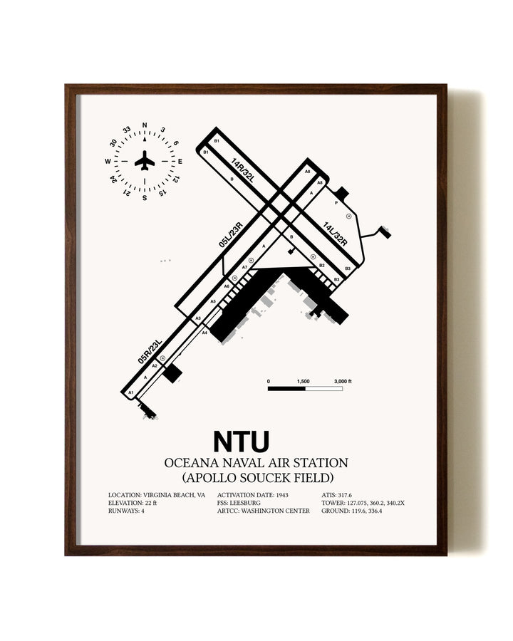 Oceana Naval Air Station (Apollo Soucek Field) aviation print in walnut frame