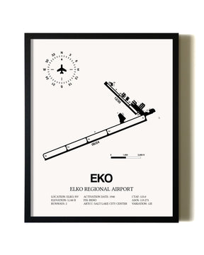 Framed Elko Regional Airport wall art poster in black frame