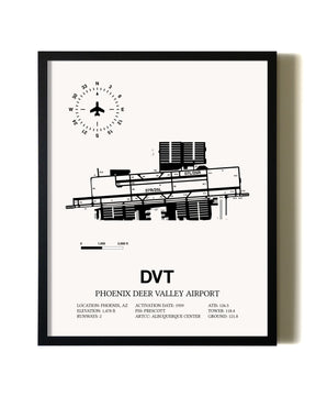 Framed Phoenix Deer Valley Airport wall art poster in black frame