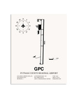 Gray Putnam County Regional Airport framed poster displayed in an airplane hangar