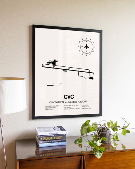 Covington Municipal Airport aviation wall décor in black wood frame