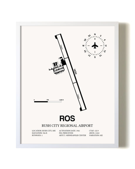 Rush City Regional Airport airport map poster in oak frame
