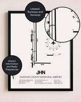 Framed Stanton County Municipal Airport layout wall art poster