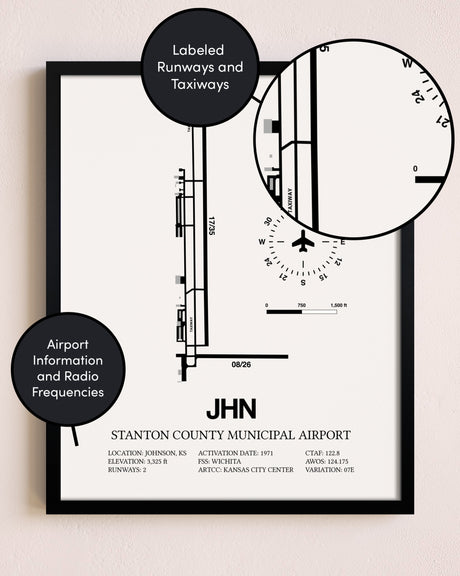Framed Stanton County Municipal Airport layout wall art poster