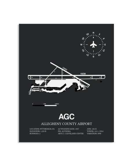 Gray Framed Allegheny County Airport layout wall art poster