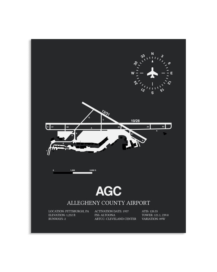 Gray Framed Allegheny County Airport layout wall art poster