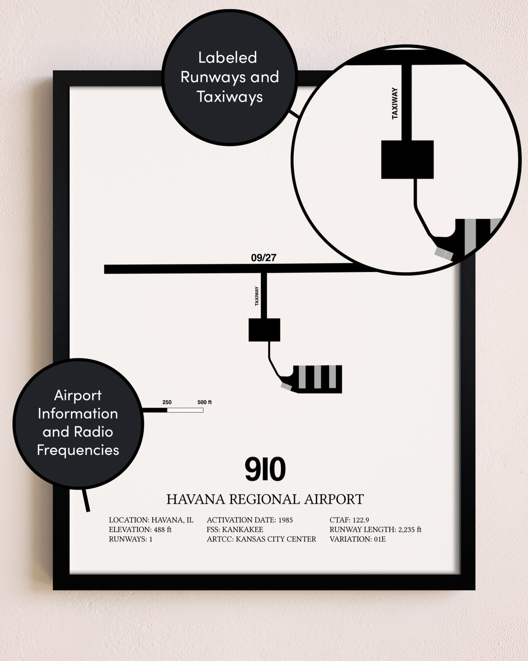 Framed Havana Regional Airport layout wall art poster