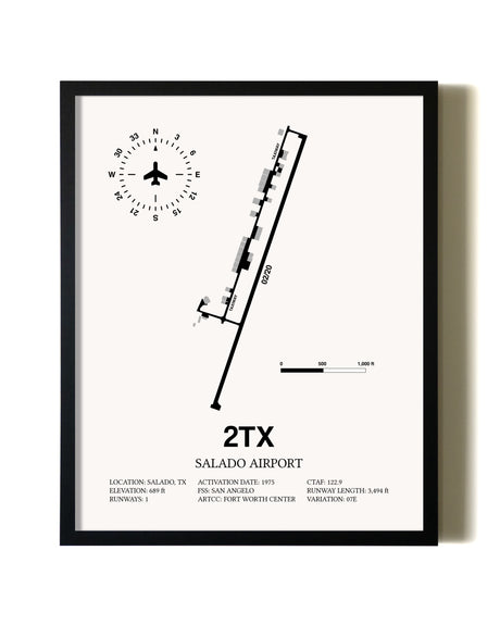 Framed Salado Airport wall art poster in black frame