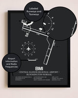 Central Illinois Regional Airport / Bloomington-Normal poster size comparison chart