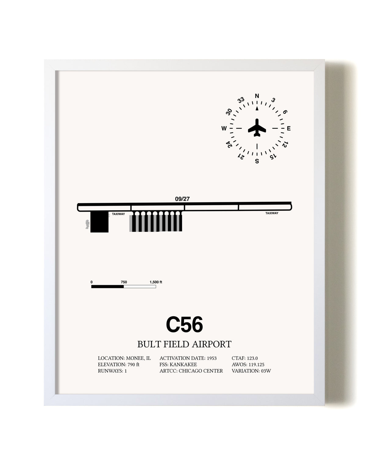 Bult Field Airport airport map poster in oak frame
