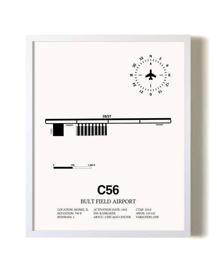 Bult Field Airport airport map poster in oak frame
