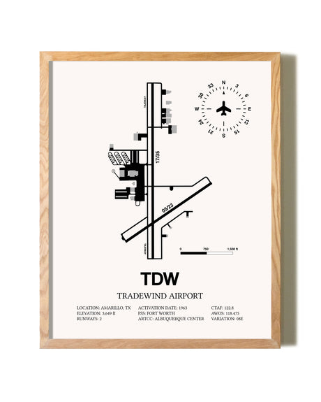 Tradewind Airport framed print in natural wood frame