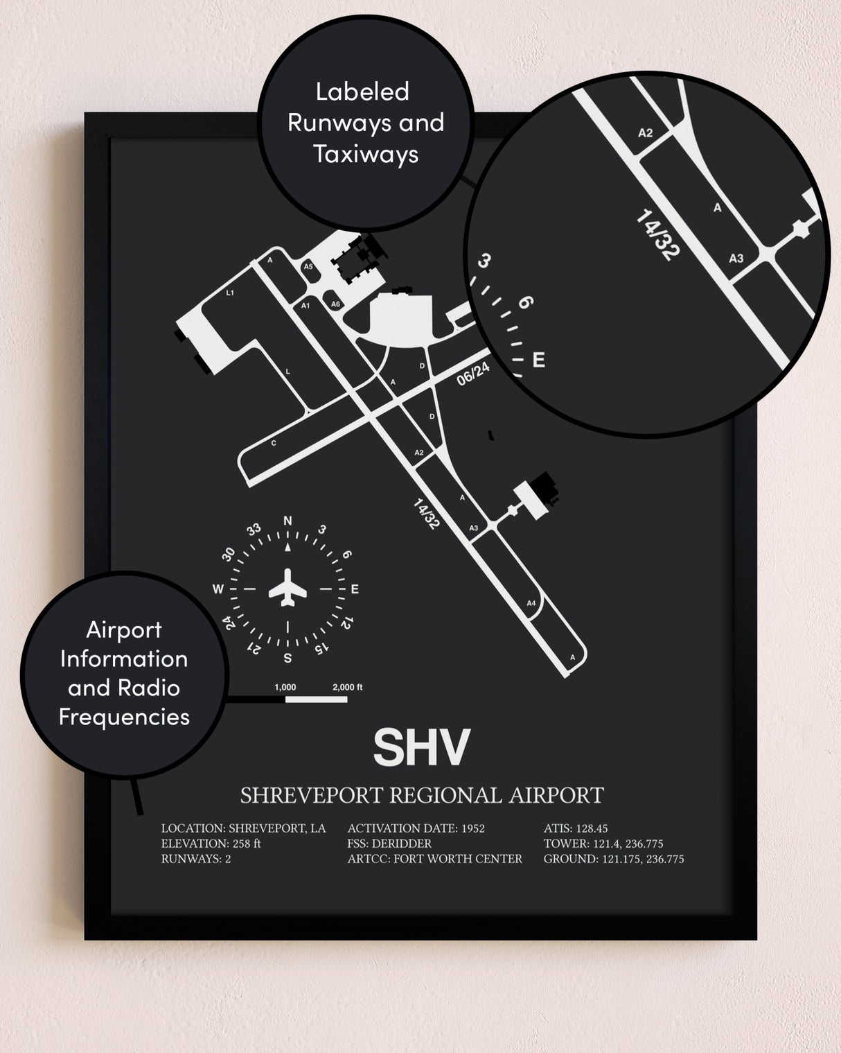 Shreveport Regional Airport poster size comparison chart