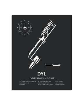 Gray Framed Doylestown Airport layout wall art poster