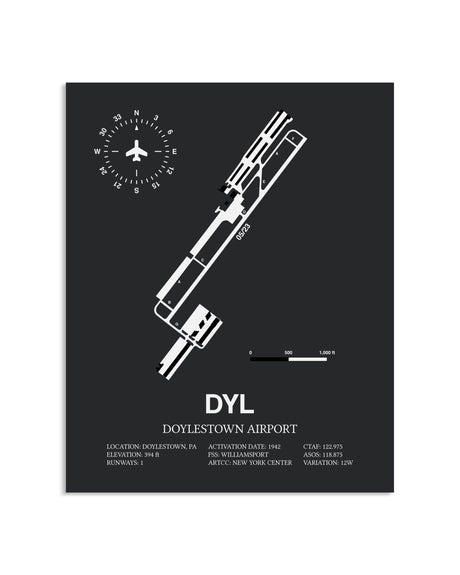 Gray Framed Doylestown Airport layout wall art poster