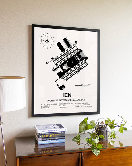 Incheon International Airport aviation wall décor in black wood frame