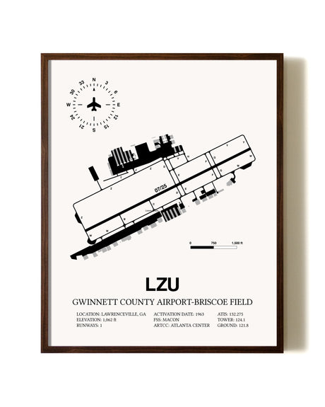 Gwinnett County Airport-Briscoe Field aviation print in walnut frame