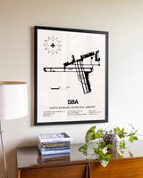 Santa Barbara Municipal Airport aviation wall décor in black wood frame