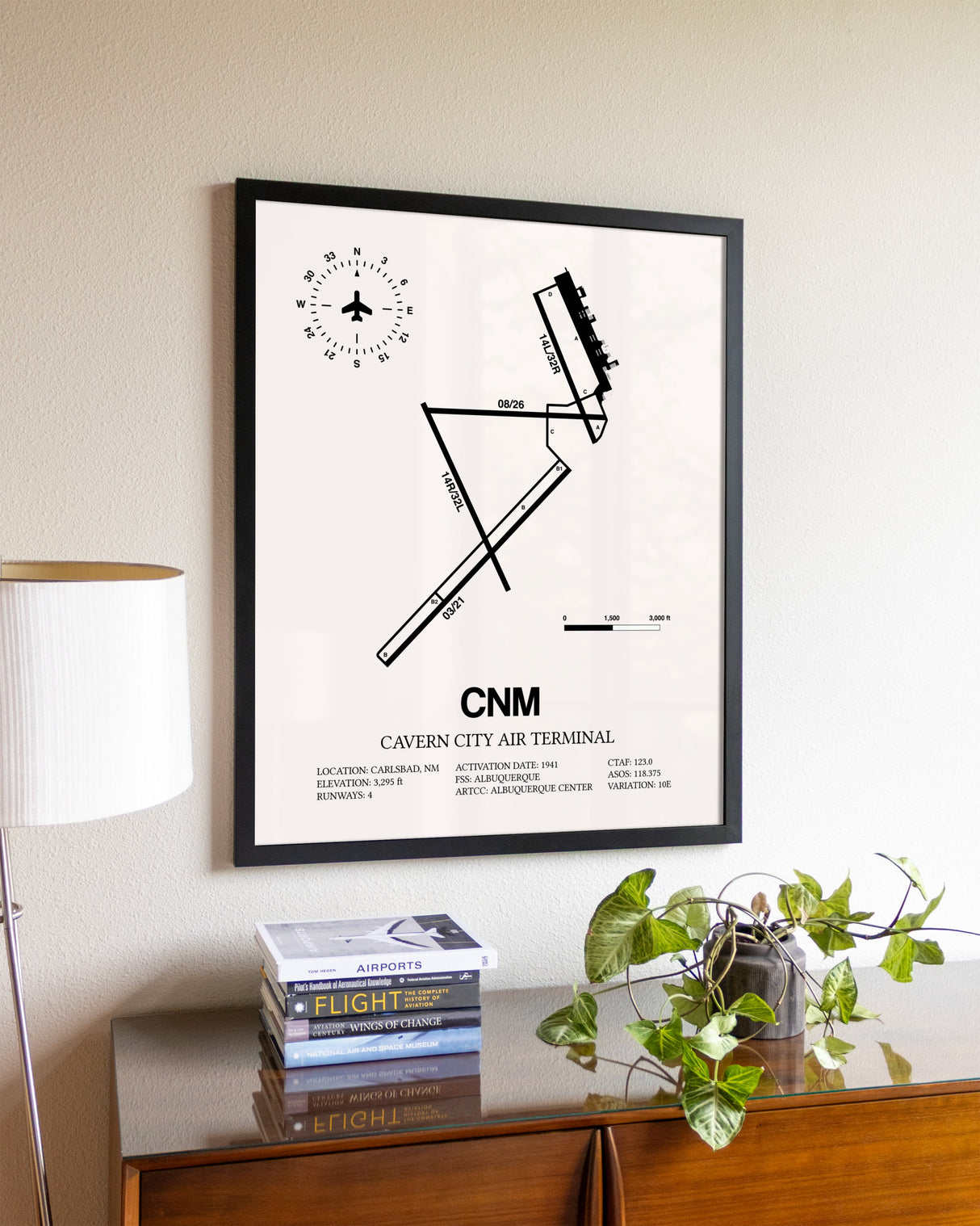 Cavern City Air Terminal aviation wall décor in black wood frame