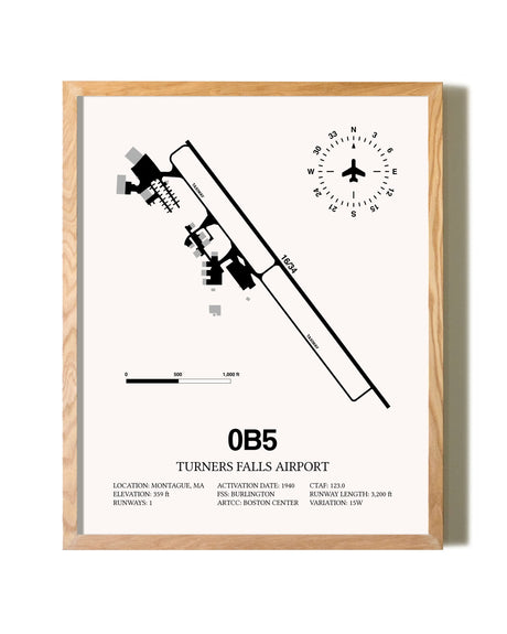 Turners Falls Airport framed print in natural wood frame