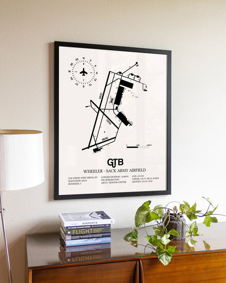 Wheeler-Sack Army Airfield aviation wall décor in black wood frame