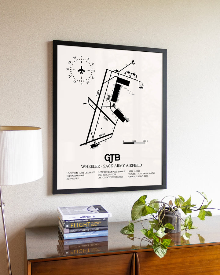 Wheeler-Sack Army Airfield aviation wall décor in black wood frame