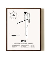 Reedsburg Municipal Airport aviation print in walnut frame