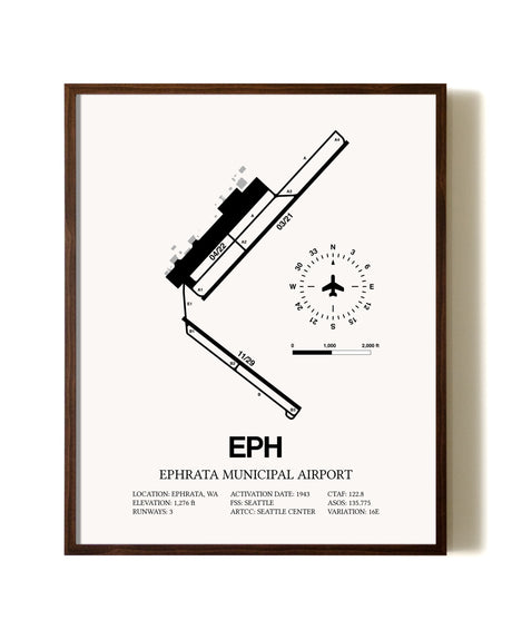 Ephrata Municipal Airport aviation print in walnut frame