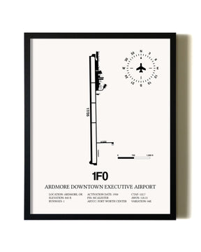 Framed Ardmore Downtown Executive Airport wall art poster in black frame