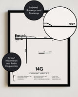 Framed Detailed Airport Map of Fremont Airport (14G) in White with a Black Frame
