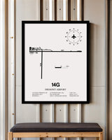 Framed Detailed Airport Map of Fremont Airport (14G) in White with a Black Frame