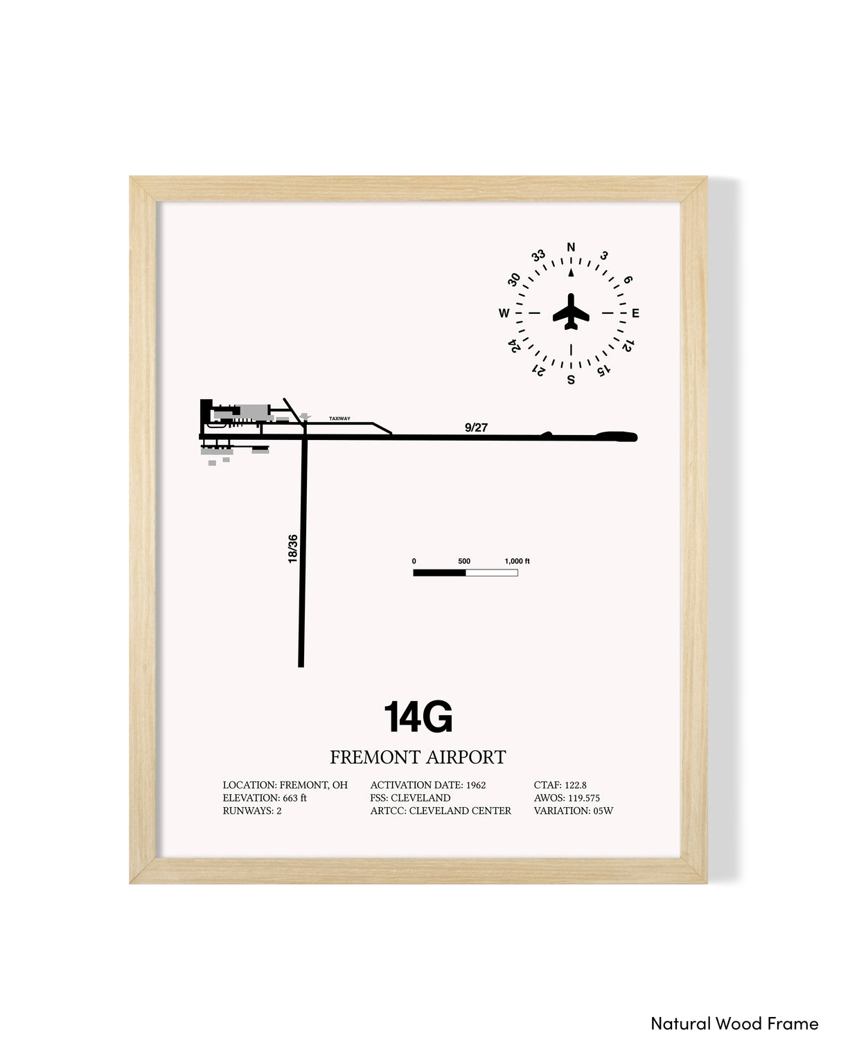 Detailed Airport Map of Fremont Airport (14G) in White with a Natural Frame