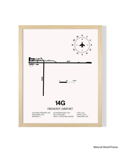 Detailed Airport Map of Fremont Airport (14G) in White with a Natural Frame