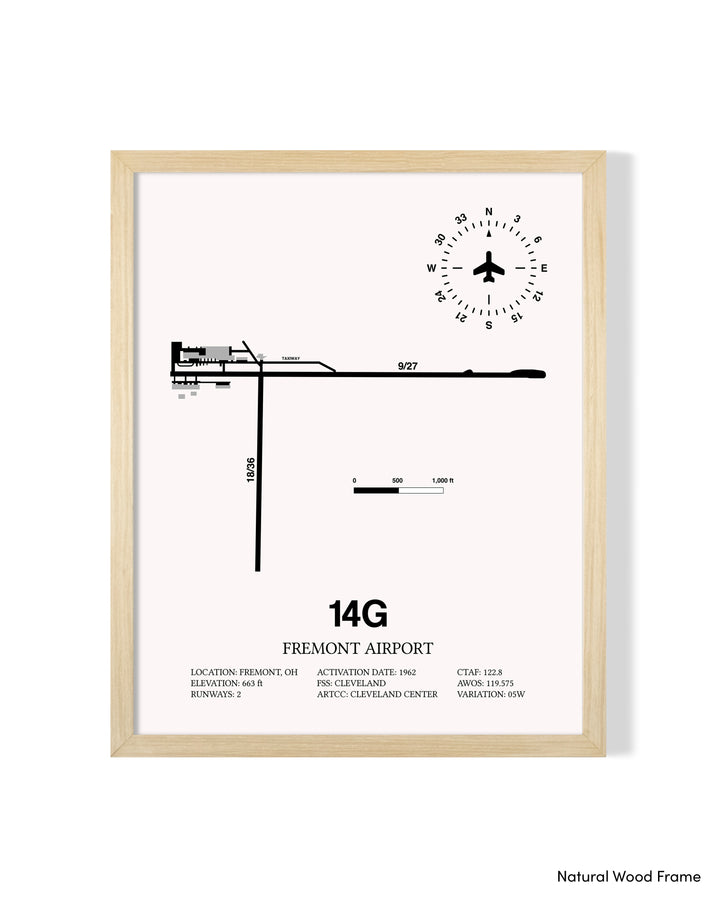 Detailed Airport Map of Fremont Airport (14G) in White with a Natural Frame