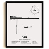 Framed Detailed Airport Map of Fremont Airport (14G) in White with a Black Frame