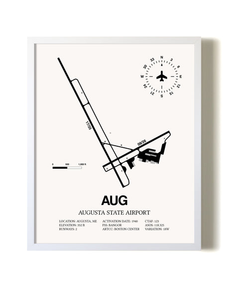 Augusta State Airport airport map poster in oak frame