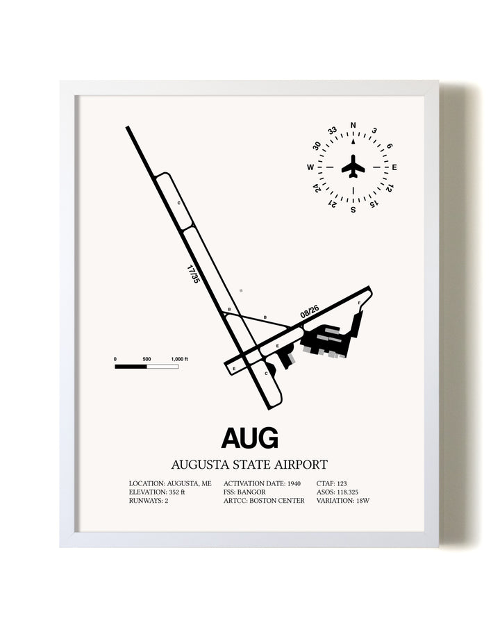 Augusta State Airport airport map poster in oak frame