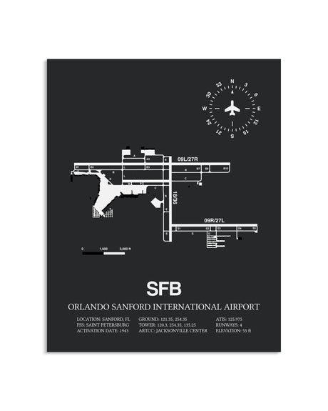 Gray Framed Orlando Sanford International Airport layout wall art poster